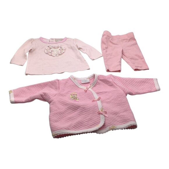 Lot of 3 Baby Girl Size 0-6M Pink & White Bear Jacket Stripe Shirt Pants - Picture 9 of 13